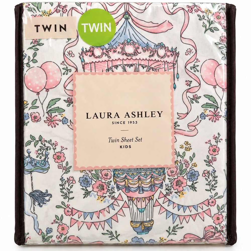 Laura Ashley Kids Fairytale Carnival Twin Sheet Set Whimsical Carousel 3pc NEW